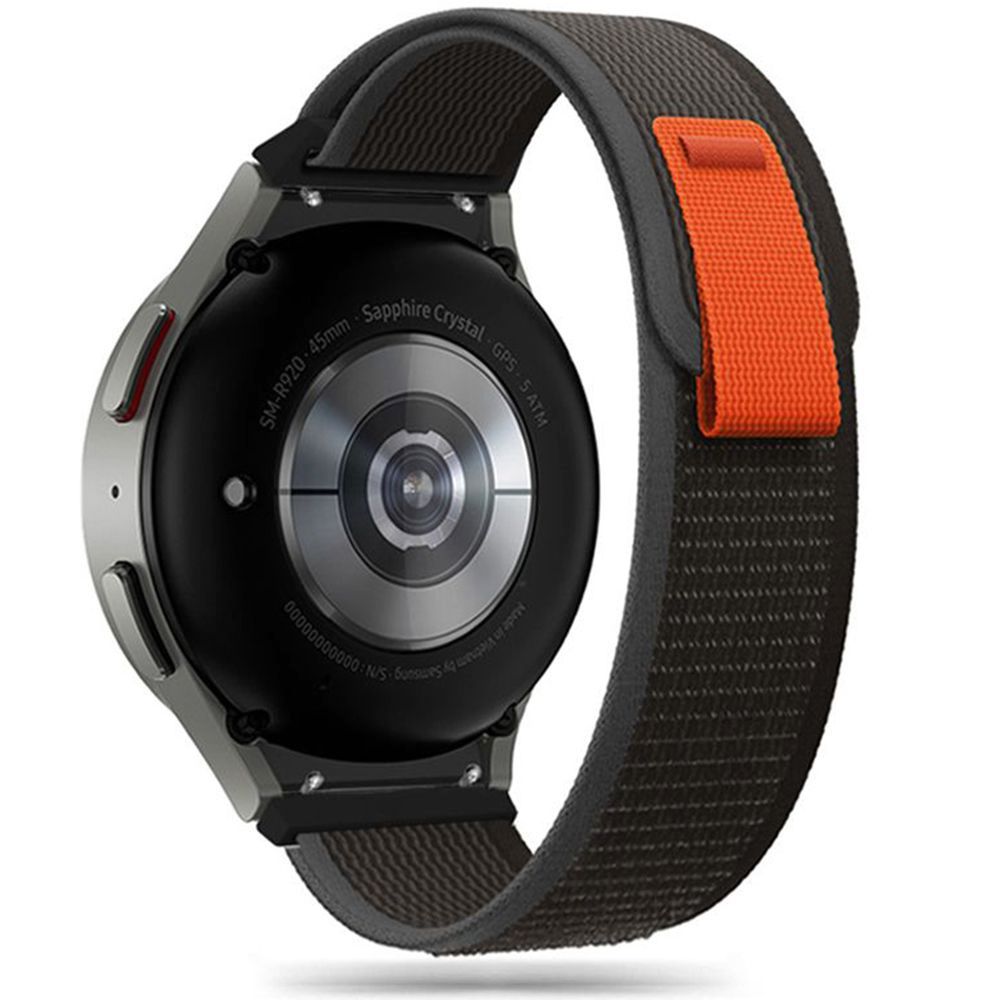 Tech-Protect nailoninis dirželis, skirtas Samsung Galaxy Watch 4/5/5 Pro/6/7/FE – juoda ir oranžinė -- Samsung Galaxy Watch 4