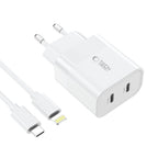 Tech-Protect C20W įkroviklis 2x USB-C PD 20W su USB-C / USB-C laidu - baltas -- Cell phone chargers
