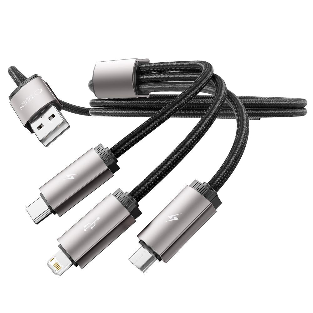 Tech-Protect UltraBoost 3in1 USB-A - Lightning / USB-C / micro USB 3.5A laidas 1m - pilkas -- Cell phone cables