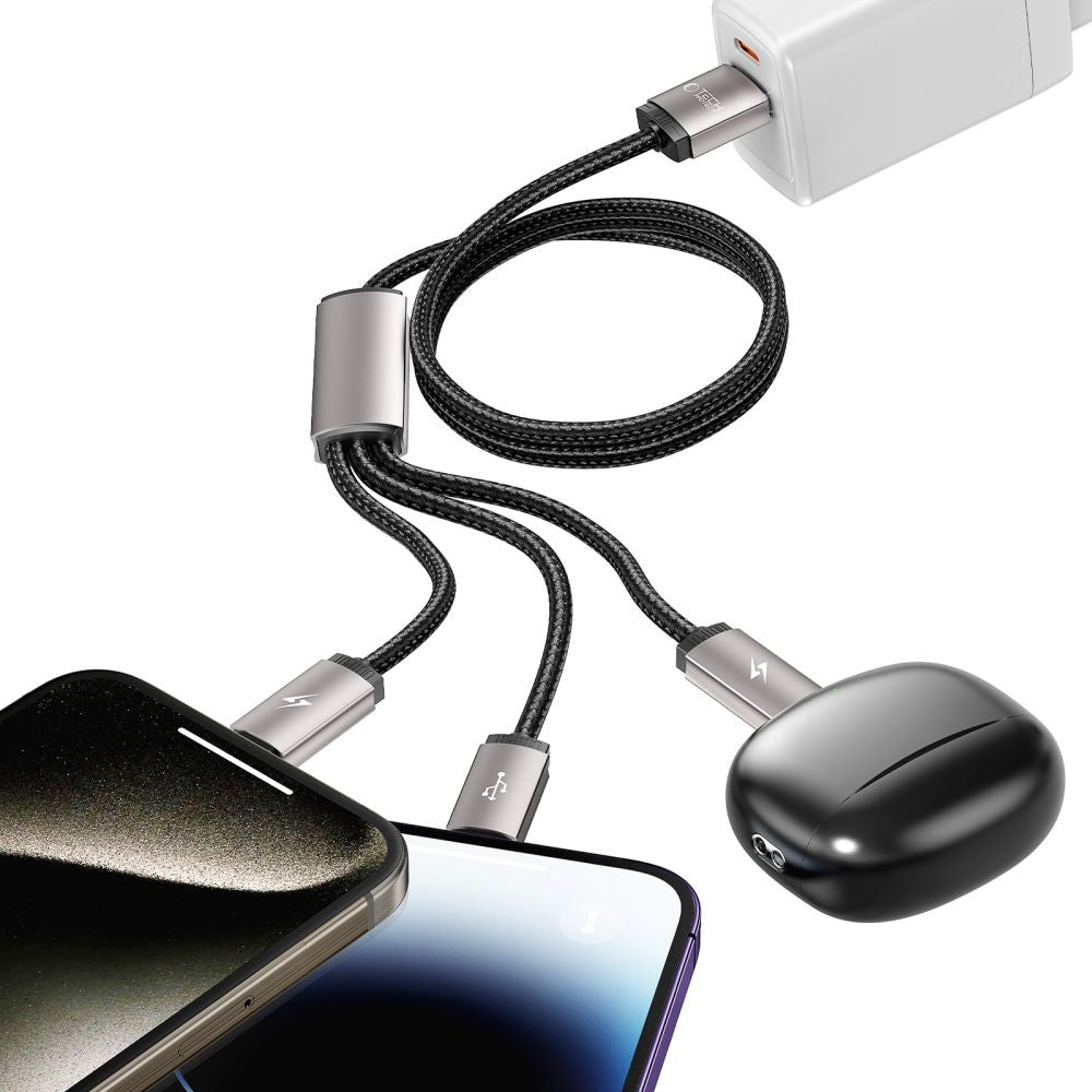 Tech-Protect UltraBoost 3in1 USB-A - Lightning / USB-C / micro USB 3.5A laidas 1m - pilkas -- Cell phone cables