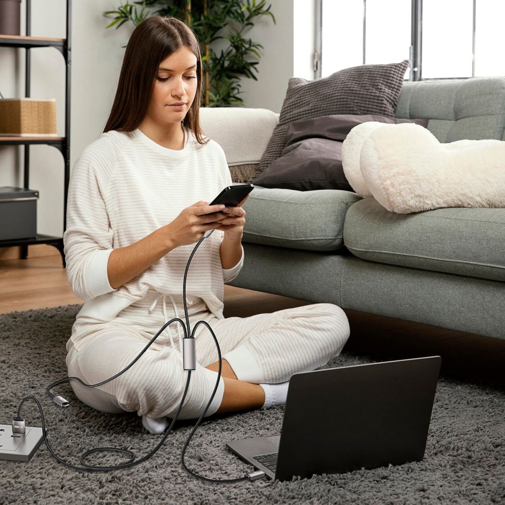 Tech-Protect UltraBoost 3in1 USB-A - Lightning / USB-C / micro USB 3.5A laidas 1m - pilkas -- Cell phone cables