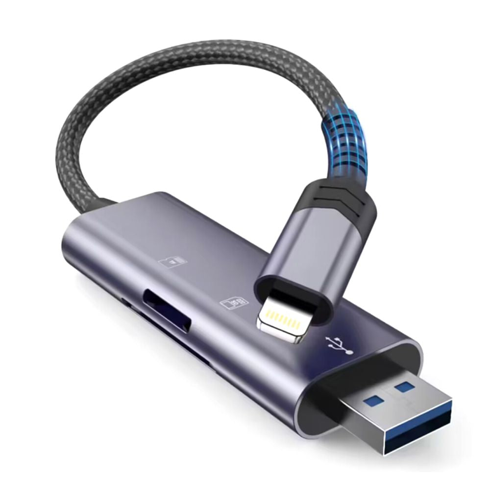 Tech-Protect UltraBoost SD/micro SD kortelės skaitytuvas su Lightning/USB-A jungimis - pilka -- Memory Card Readers