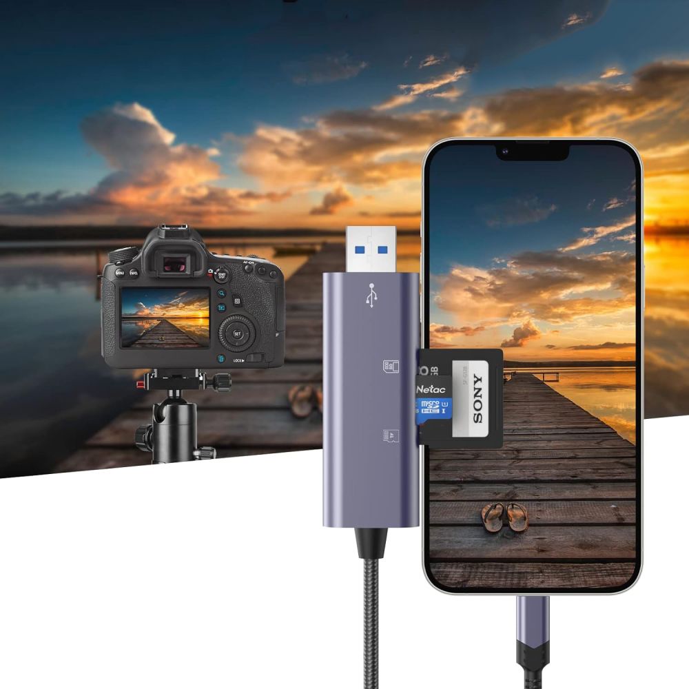 Tech-Protect UltraBoost SD/micro SD kortelės skaitytuvas su Lightning/USB-A jungimis - pilka -- Memory Card Readers