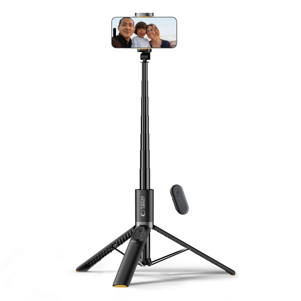Tech-Protect L08S Bluetooth asmenukių lazda su nuotolinio valdymo pultu, trikoju iki 141 cm - Juoda -- Selfie Sticks &...
