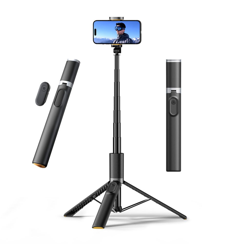 Tech-Protect L08S Bluetooth asmenukių lazda su nuotolinio valdymo pultu, trikoju iki 141 cm - Juoda -- Selfie Sticks &...