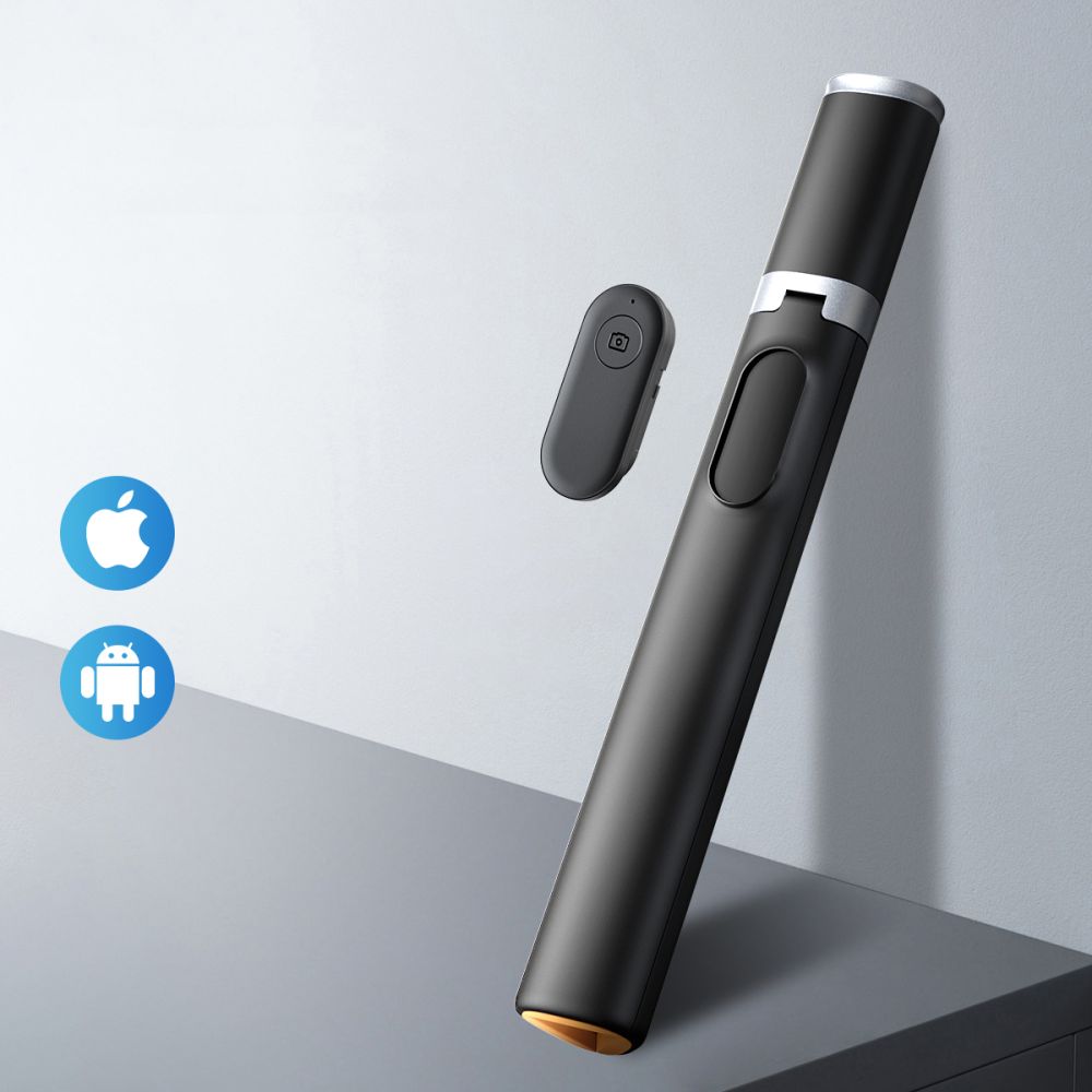 Tech-Protect L08S Bluetooth asmenukių lazda su nuotolinio valdymo pultu, trikoju iki 141 cm - Juoda -- Selfie Sticks &...