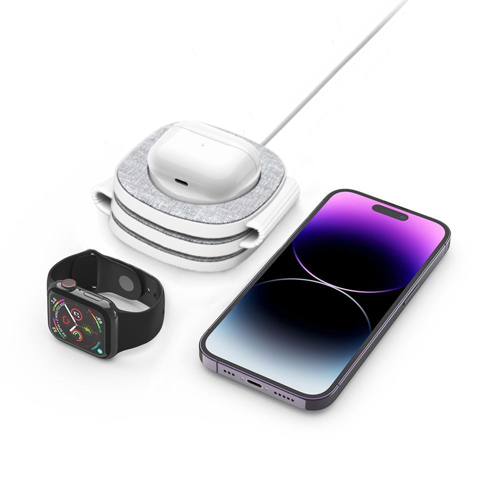 Tech-Protect QI15W-A32 3-in-1 indukcinis įkroviklis su MagSafe išmaniajam telefonui / Apple Watch / AirPods - pilkas --...