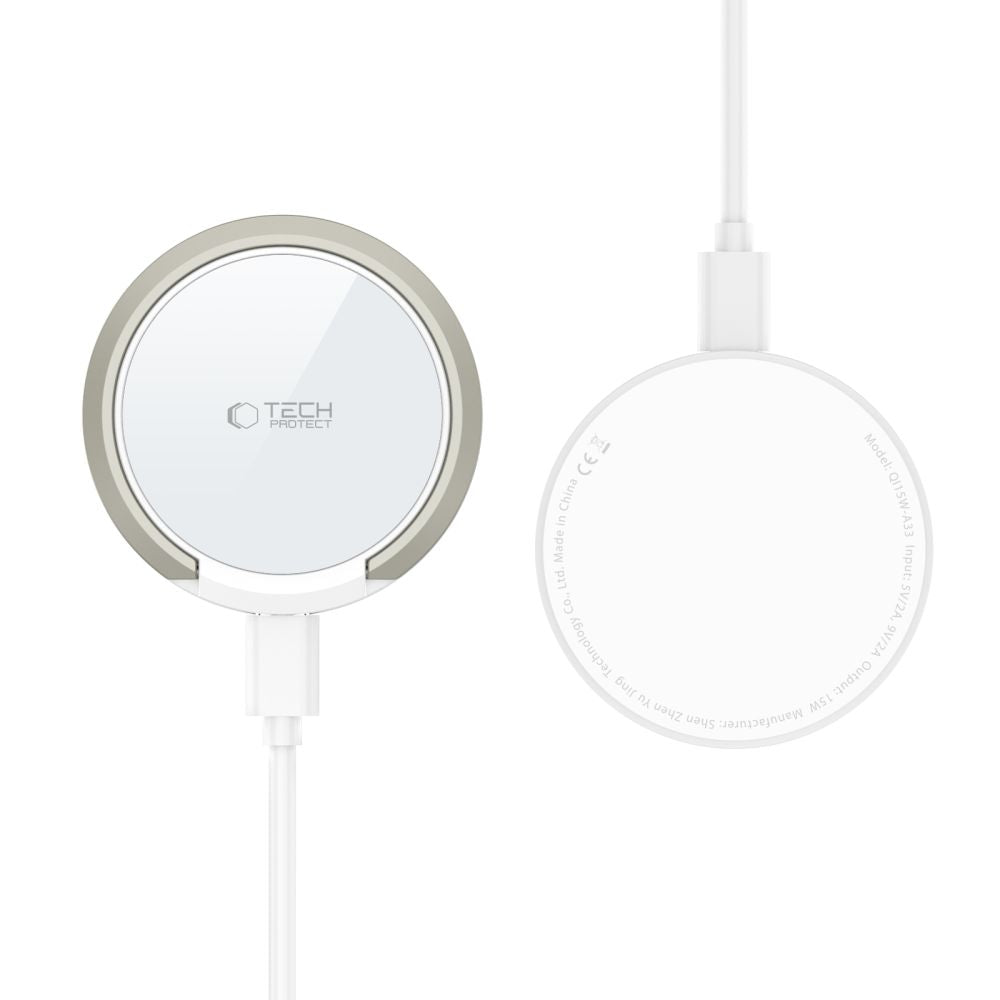 Tech-Protect QI15W-A33 indukcinis įkroviklis su MagSafe ir stovu su USB-A / USB-C laidu - baltas -- Cell phone chargers