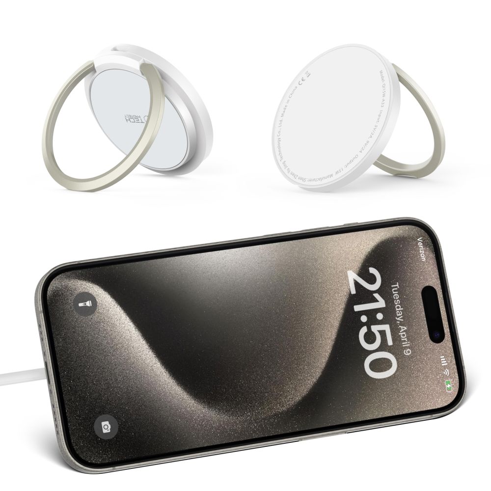 Tech-Protect QI15W-A33 indukcinis įkroviklis su MagSafe ir stovu su USB-A / USB-C laidu - baltas -- Cell phone chargers