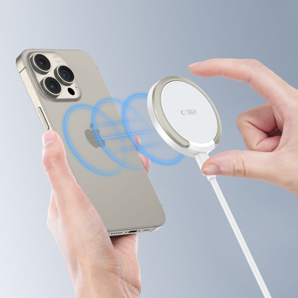 Tech-Protect QI15W-A33 indukcinis įkroviklis su MagSafe ir stovu su USB-A / USB-C laidu - baltas -- Cell phone chargers