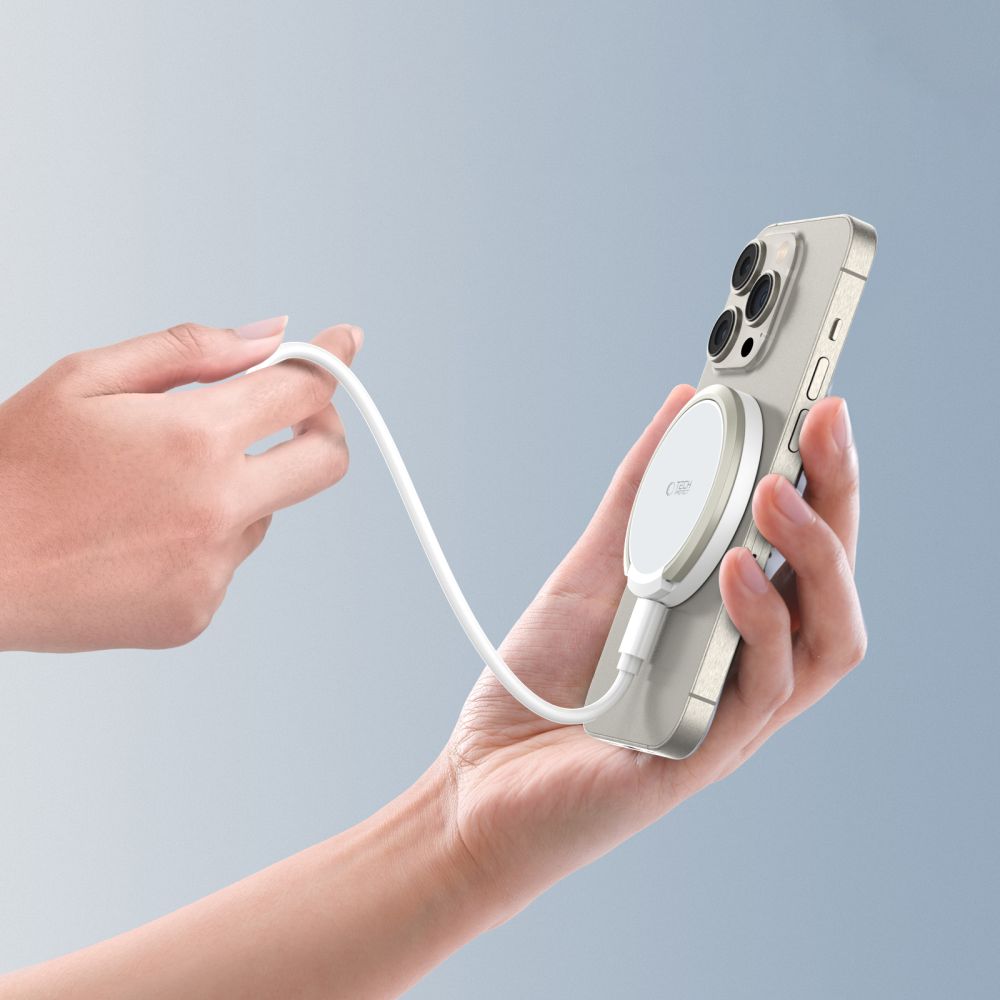 Tech-Protect QI15W-A33 indukcinis įkroviklis su MagSafe ir stovu su USB-A / USB-C laidu - baltas -- Cell phone chargers