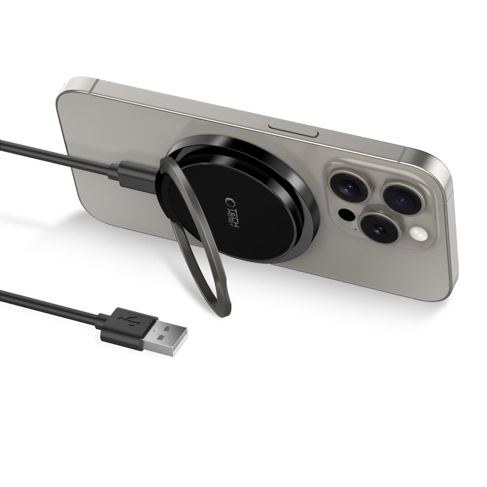 Tech-Protect QI15W-A33 indukcinis įkroviklis su MagSafe ir stovu su USB-A / USB-C laidu - juodas -- Cell phone chargers