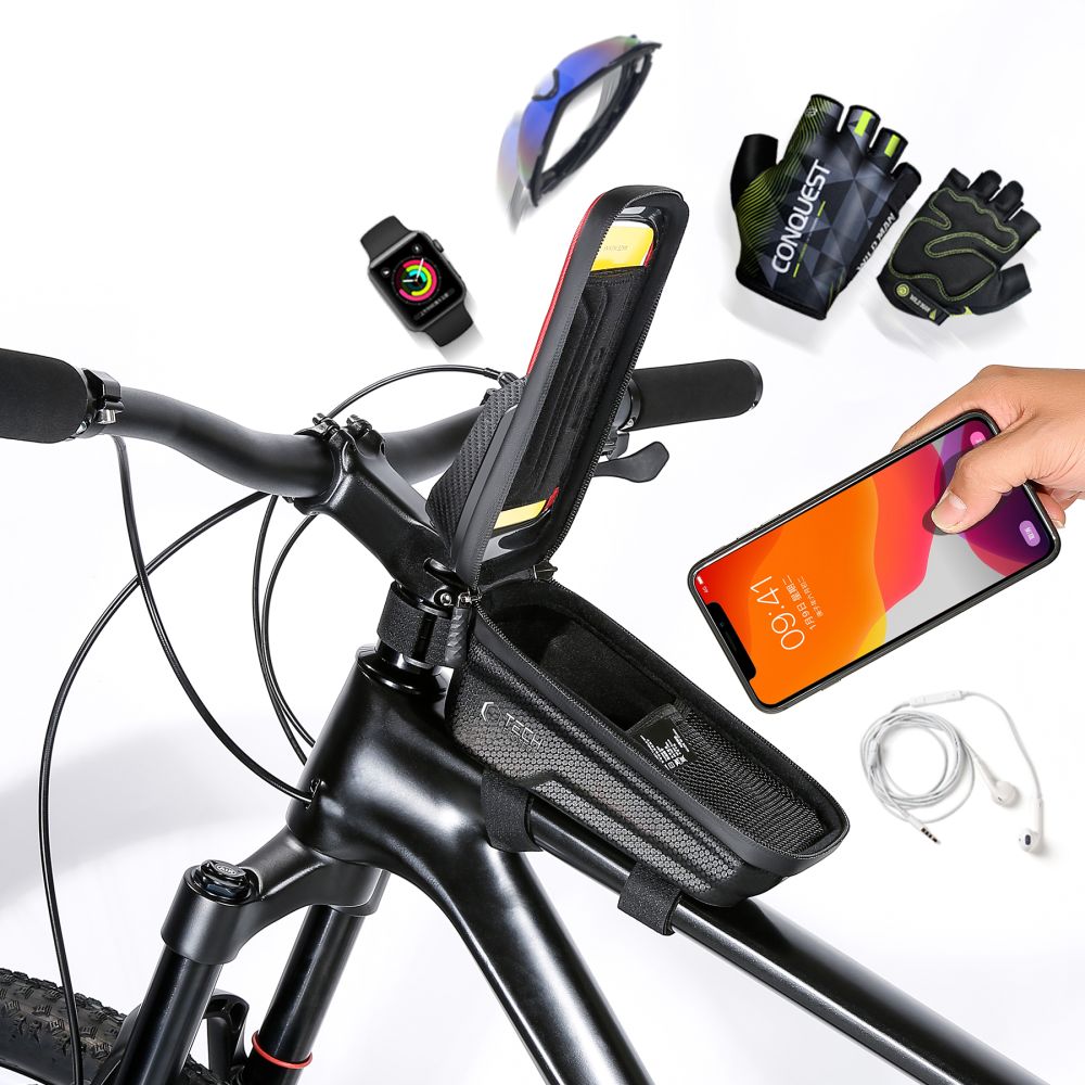 Tech-Protect V2 dviračio krepšys su telefono vieta 1l - juodas -- Bicycle Bags