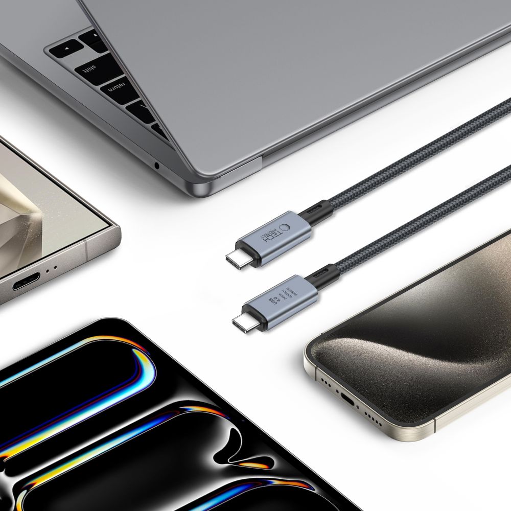 Tech-Protect UltraBoost Max USB-C 4.0 / USB-C 4.0 PD laidas 240W 8K 40Gbps 1m - pilkas -- Cell phone cables