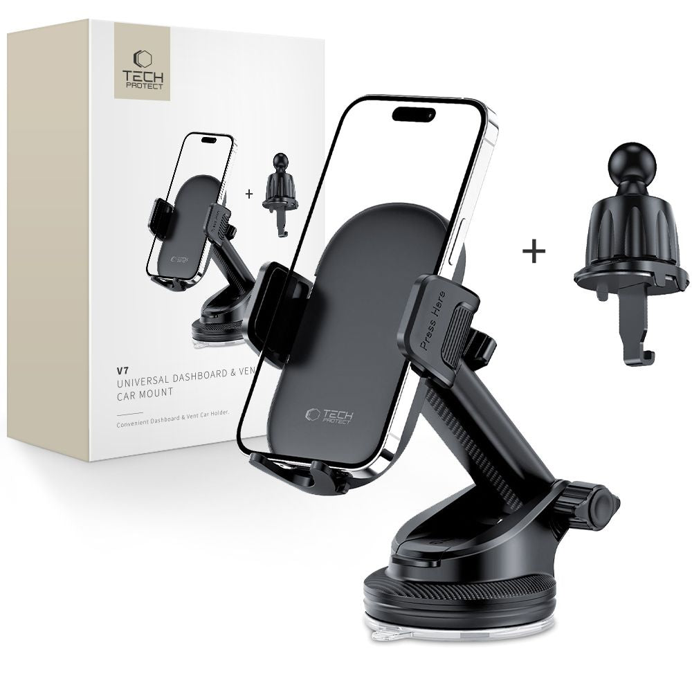 Tech-Protect V7 automobilinis telefono laikiklis prietaisų skydeliui / oro ventiliacijos angai, juodas -- Cell phone holders