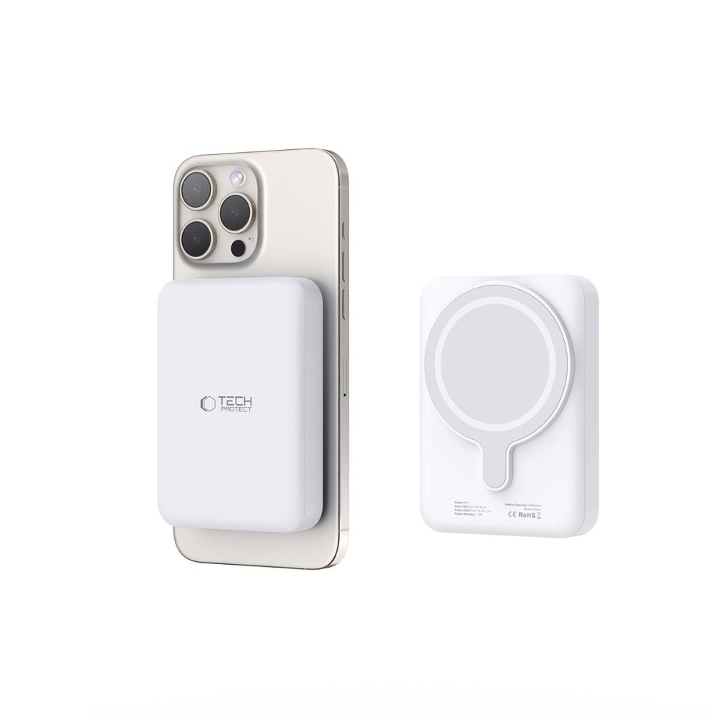 Tech-Protect LifeMag PB11 Išorinė baterija su MagSafe 10000mAh 15W USB-C jungtis - baltas + USB-C laidas -- Powerbanks