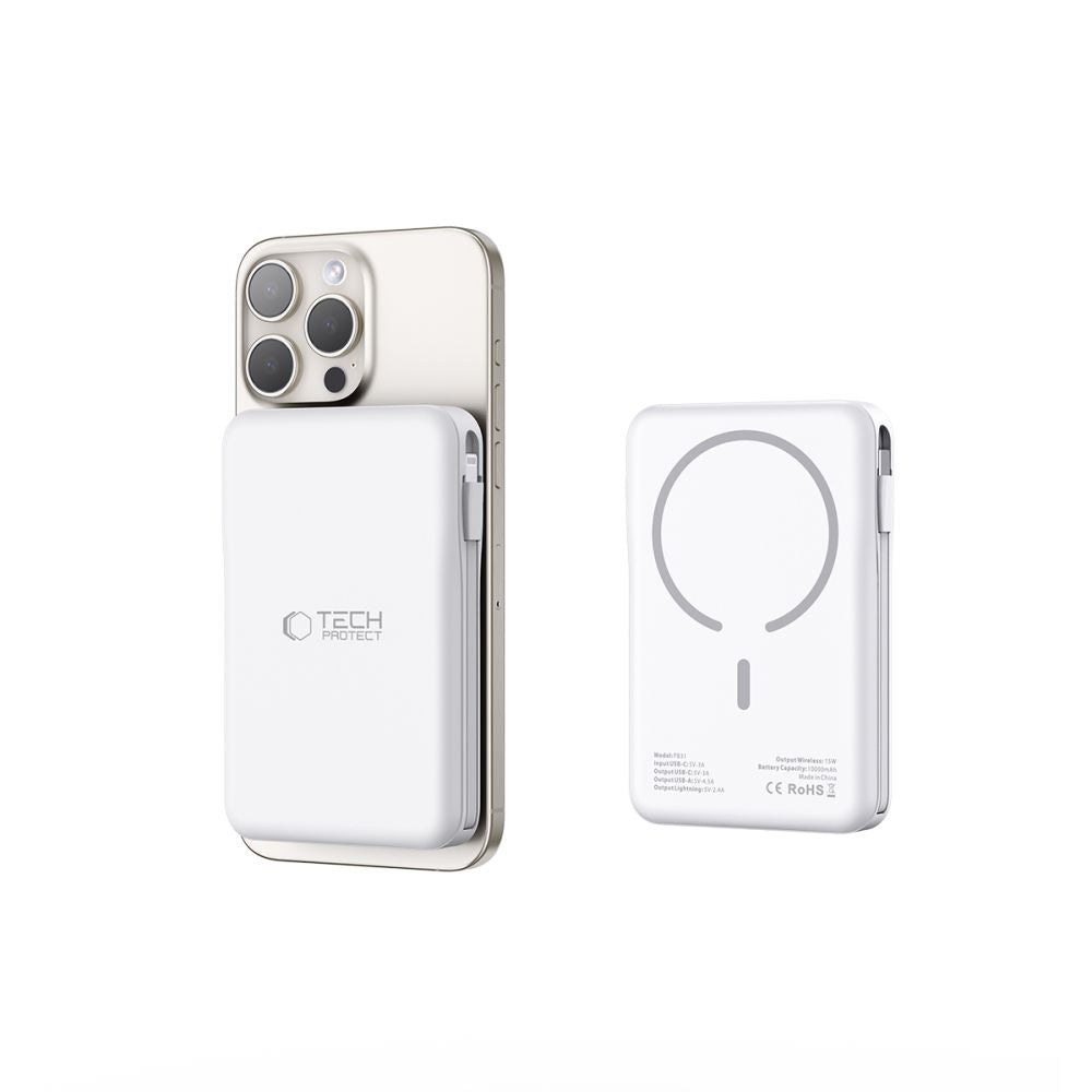 Tech-Protect LifeMag PB31 Išorinė baterija su MagSafe 10000mAh 15W USB-C / USB-A / integruoti USB-C / Lightning laidai -...