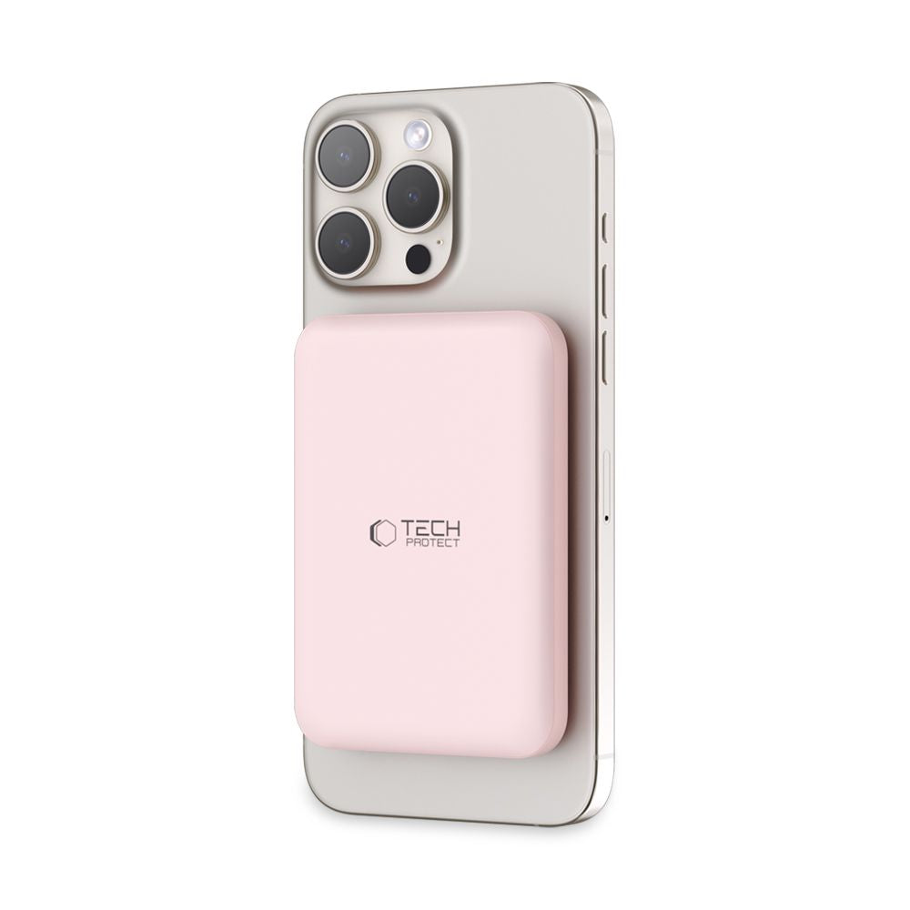 Tech-Protect LifeMag PB10 Išorinė baterija su MagSafe 5000mAh 15W USB-C jungtis - rožinis + USB-C laidas -- Powerbanks