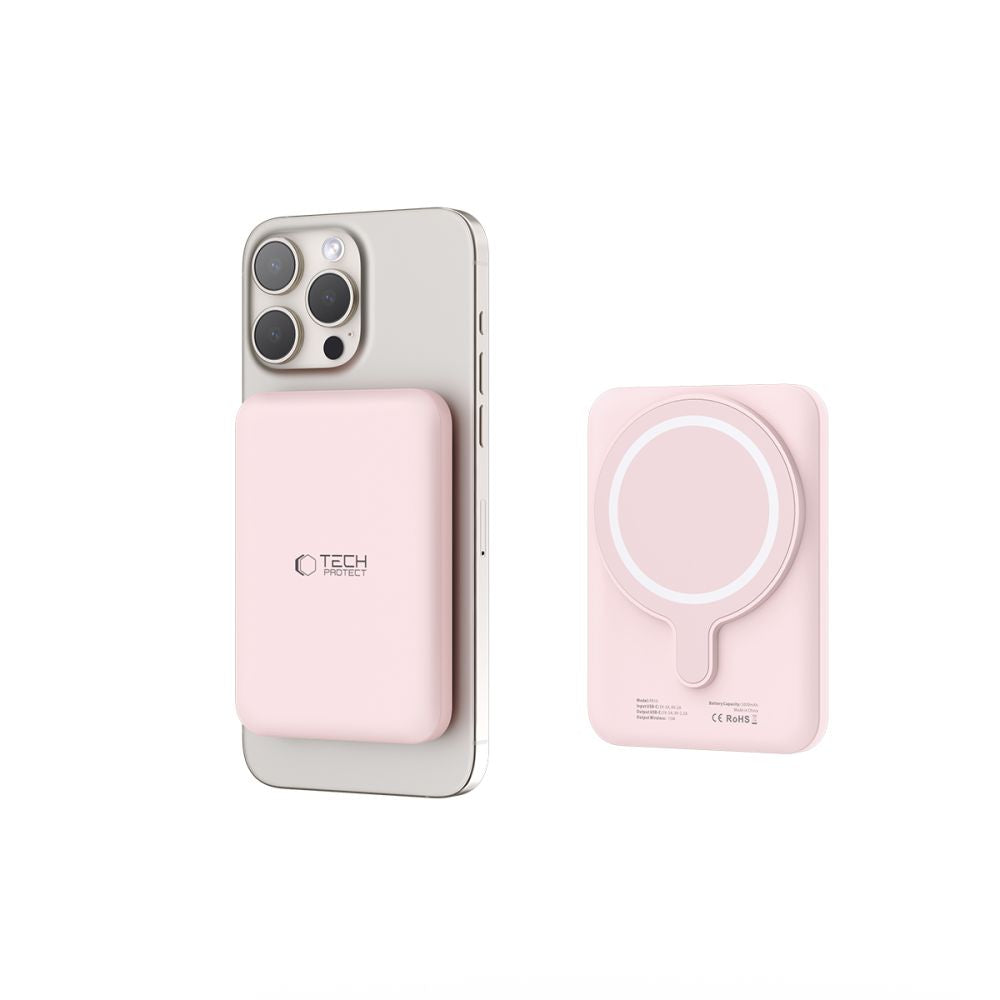 Tech-Protect LifeMag PB10 Išorinė baterija su MagSafe 5000mAh 15W USB-C jungtis - rožinis + USB-C laidas -- Powerbanks