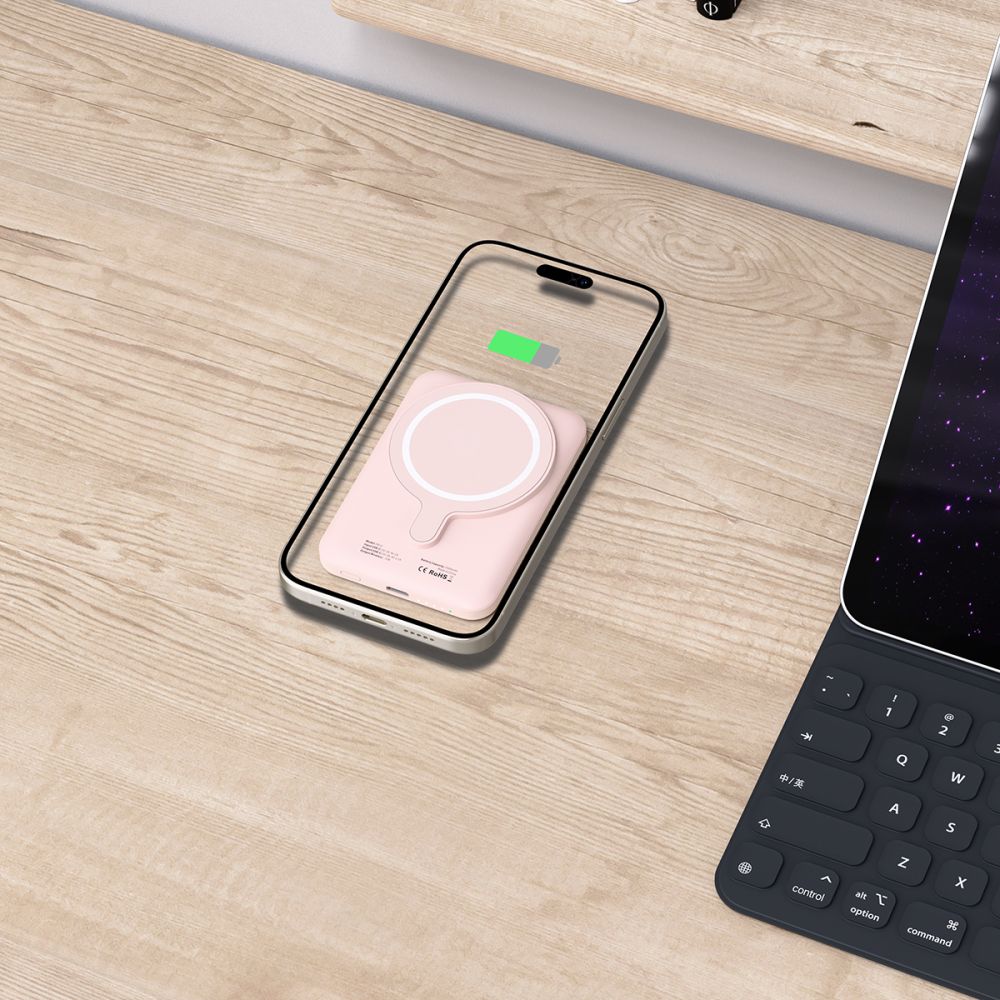 Tech-Protect LifeMag PB10 Išorinė baterija su MagSafe 5000mAh 15W USB-C jungtis - rožinis + USB-C laidas -- Powerbanks