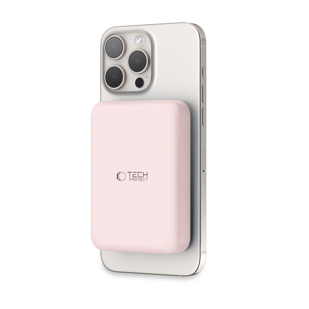 Tech-Protect LifeMag PB11 Išorinė baterija su MagSafe 10000mAh 15W USB-C jungtis - rožinis + USB-C laidas -- Powerbanks