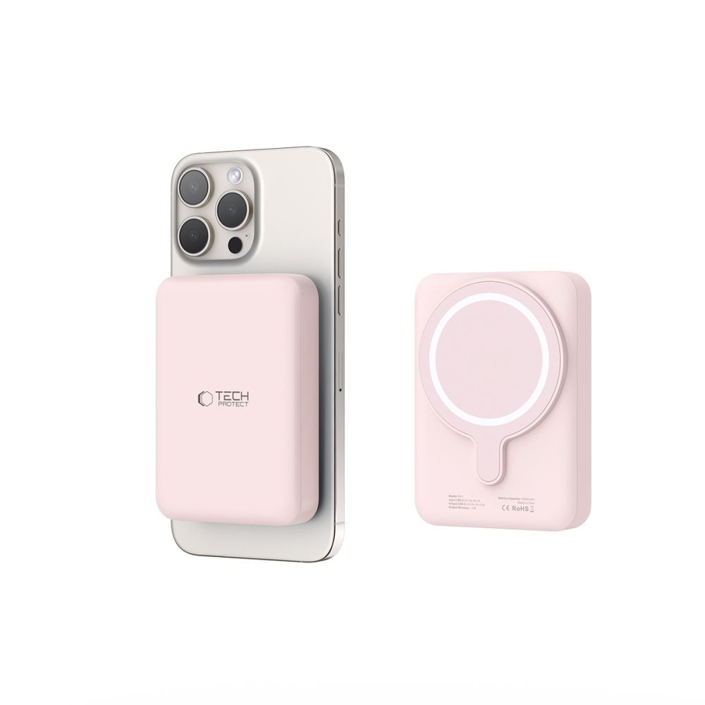 Tech-Protect LifeMag PB11 Išorinė baterija su MagSafe 10000mAh 15W USB-C jungtis - rožinis + USB-C laidas -- Powerbanks