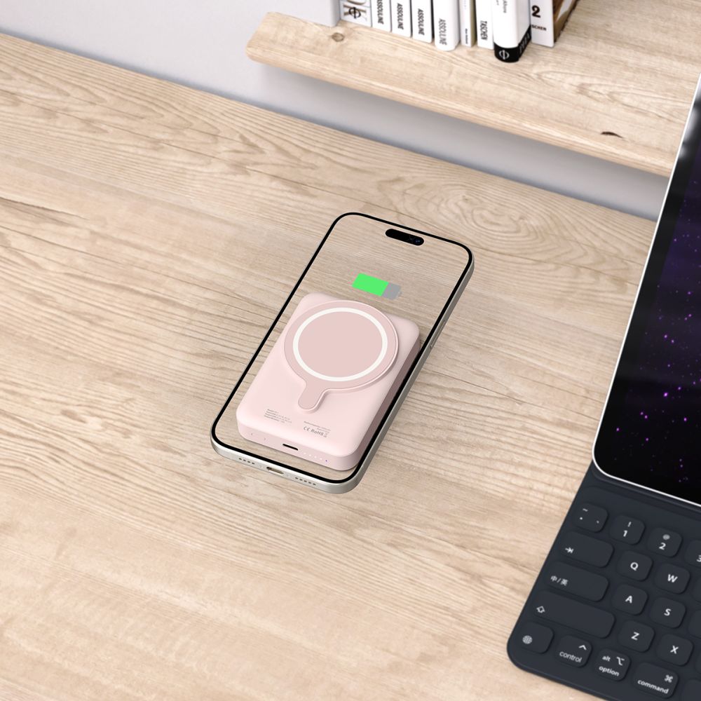 Tech-Protect LifeMag PB11 Išorinė baterija su MagSafe 10000mAh 15W USB-C jungtis - rožinis + USB-C laidas -- Powerbanks