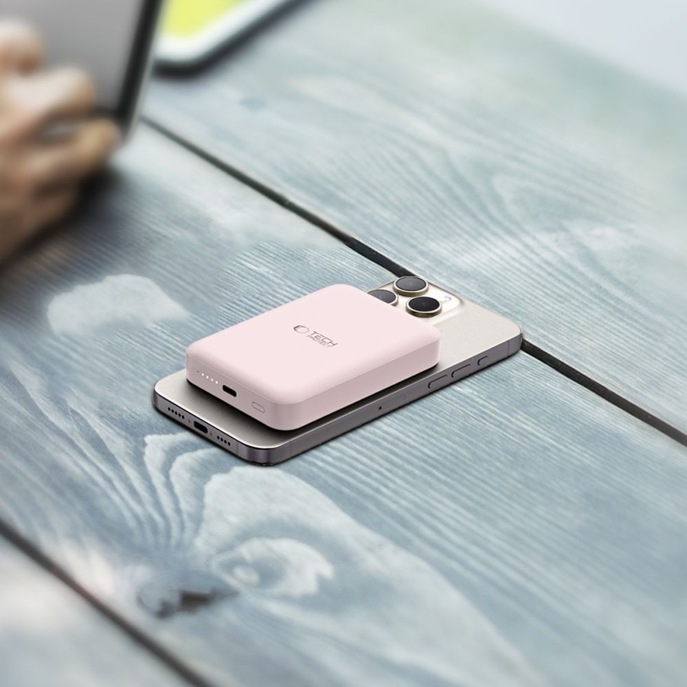 Tech-Protect LifeMag PB11 Išorinė baterija su MagSafe 10000mAh 15W USB-C jungtis - rožinis + USB-C laidas -- Powerbanks