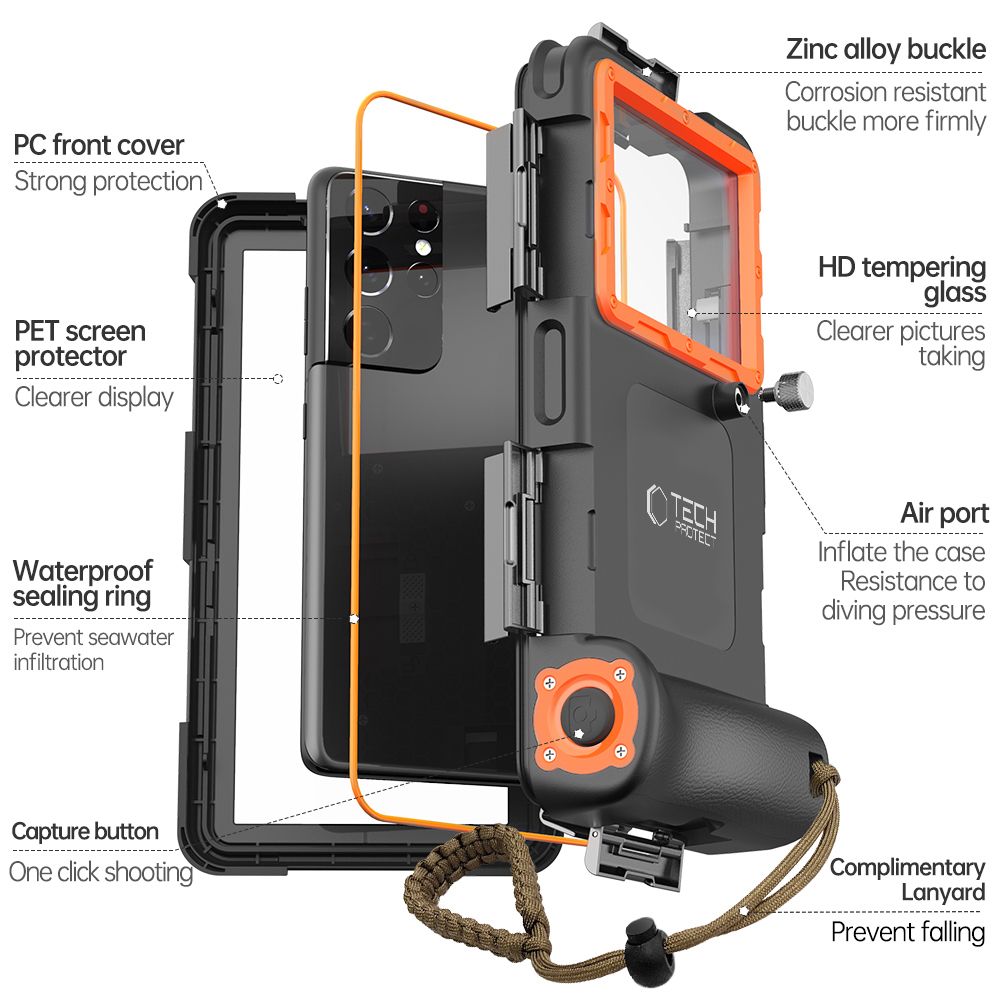 Tech-Protect Vandeniui atsparus dėklas IPX8 4,7-6,7" išmaniesiems telefonams - juodas ir oranžinis -- Cycling Accessories