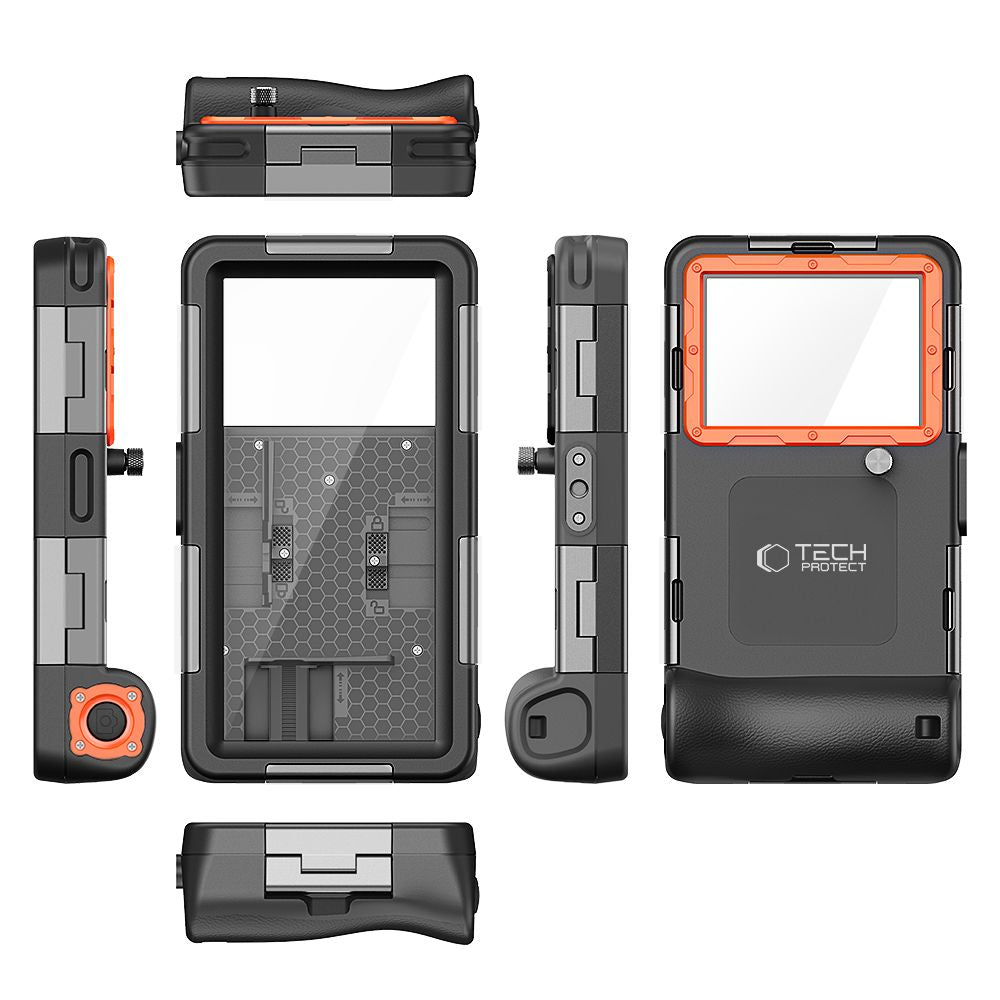 Tech-Protect Vandeniui atsparus dėklas IPX8 4,7-6,7" išmaniesiems telefonams - juodas ir oranžinis -- Cycling Accessories