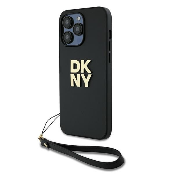 DKNY dėklas iPhone 14 Pro Max su dirželiu – juodas