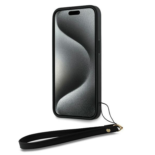DKNY dėklas iPhone 14 Pro Max su dirželiu – juodas