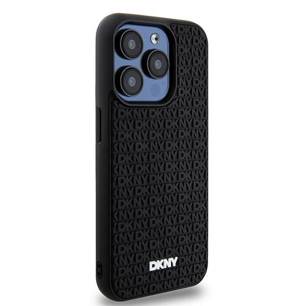 DKNY 3D Rubber Repeat Pattern dėklas iPhone 15 Pro – juodas