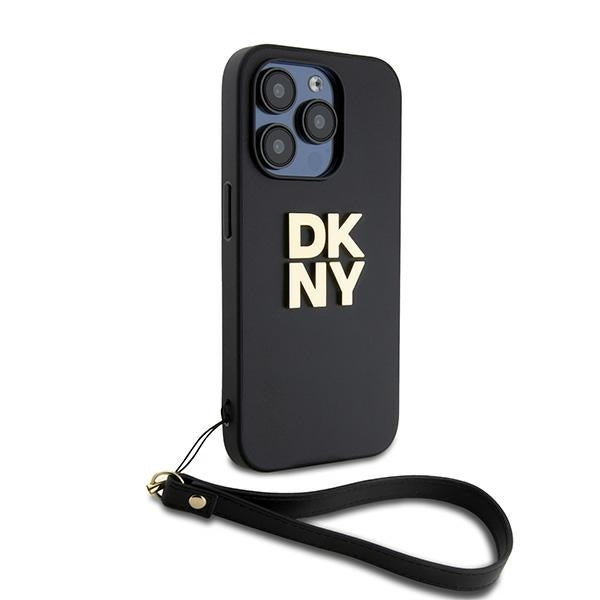 DKNY dėklas su riešo dirželiu iPhone 15 Pro – juodas