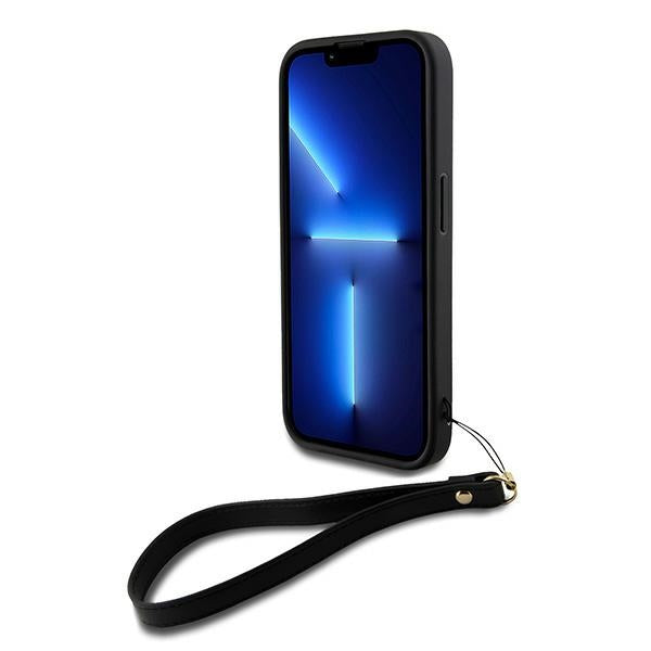 DKNY dėklas su riešo dirželiu iPhone 15 Pro – juodas