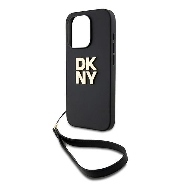 DKNY dėklas su riešo dirželiu iPhone 15 Pro – juodas