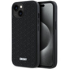 DKNY 3D Rubber Repeat Pattern dėklas iPhone 15 Plus – juodas