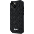 DKNY 3D Rubber Repeat Pattern dėklas iPhone 15 Plus – juodas