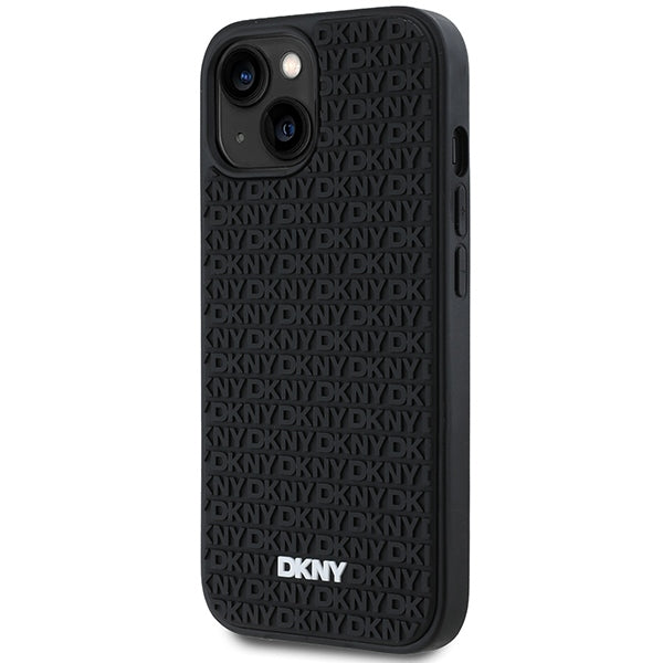 DKNY 3D Rubber Repeat Pattern dėklas iPhone 15 Plus – juodas
