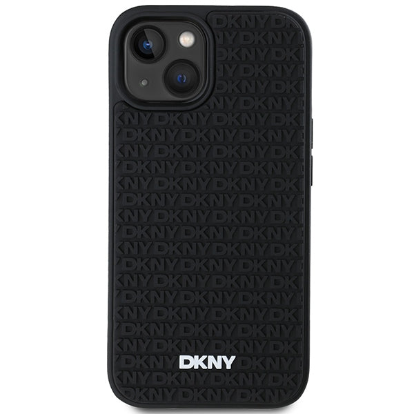 DKNY 3D Rubber Repeat Pattern dėklas iPhone 15 Plus – juodas