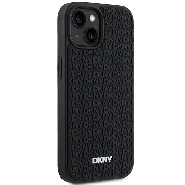 DKNY 3D Rubber Repeat Pattern dėklas iPhone 15 Plus – juodas