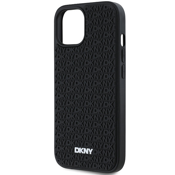 DKNY 3D Rubber Repeat Pattern dėklas iPhone 15 Plus – juodas
