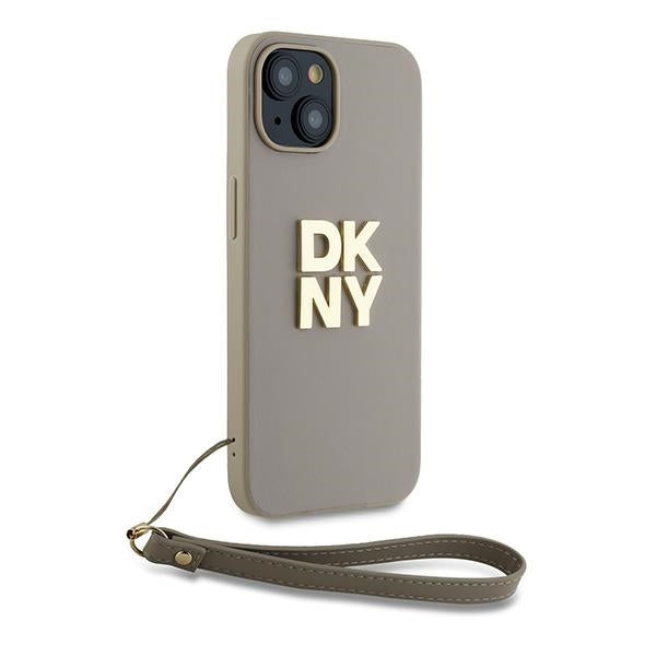 DKNY dėklas iPhone 15/14/13 su dirželiu – smėlio