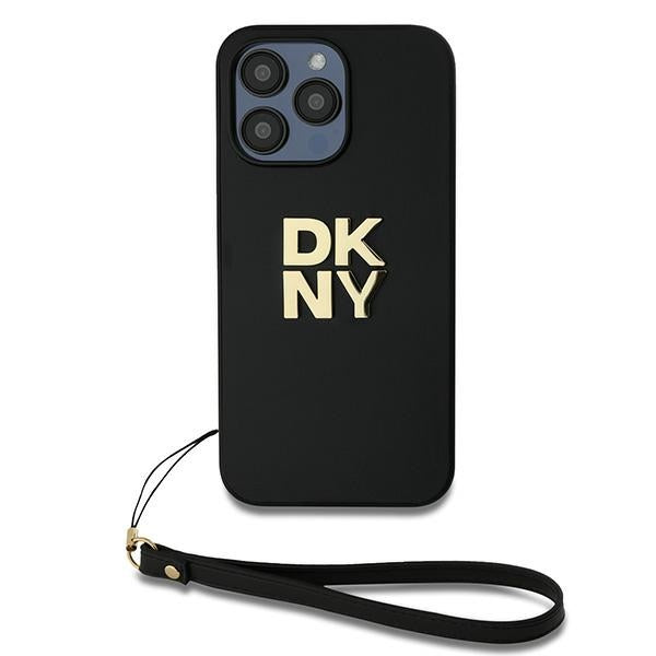 DKNY dėklas iPhone 15 Pro Max su riešo dirželiu – juodas