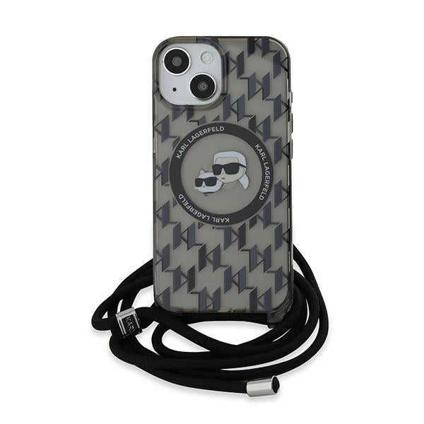 Karl Lagerfeld MagSafe dėklas iPhone 15/14/13 – juodas, su dirželiu