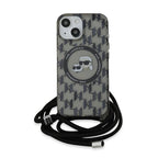 Karl Lagerfeld MagSafe dėklas iPhone 15/14/13 – juodas, su dirželiu