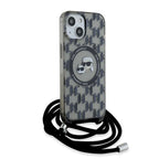 Karl Lagerfeld MagSafe dėklas iPhone 15/14/13 – juodas, su dirželiu
