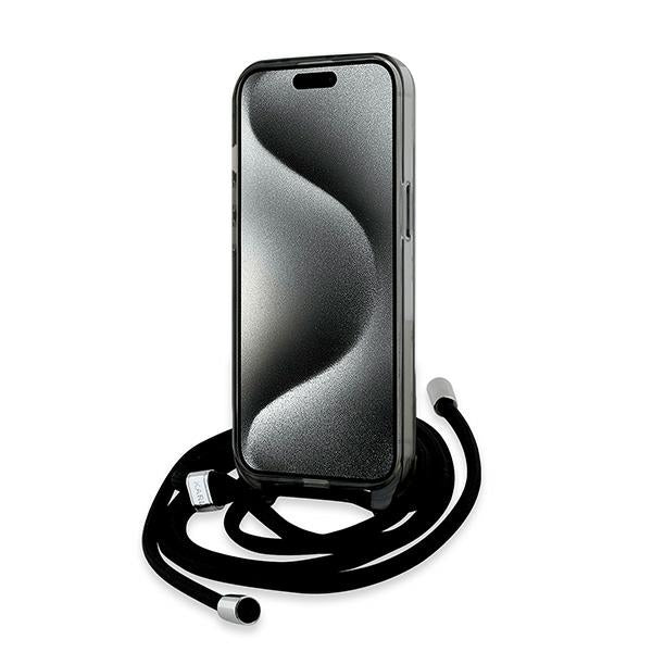 Karl Lagerfeld MagSafe dėklas iPhone 15/14/13 – juodas, su dirželiu