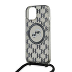Karl Lagerfeld MagSafe dėklas iPhone 15/14/13 – juodas, su dirželiu