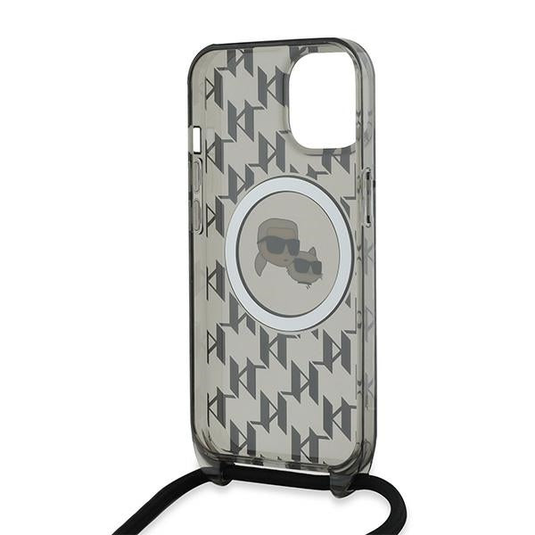 Karl Lagerfeld MagSafe dėklas iPhone 15/14/13 – juodas, su dirželiu